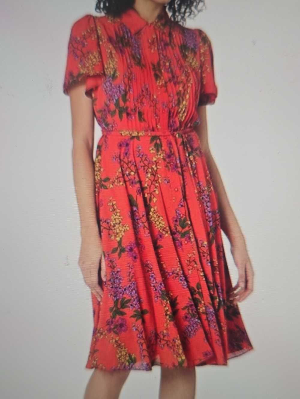 Nanette Lepore Red Floral Shirt Dress with Purple & Yellow Accents 2